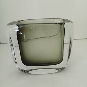 Antonio Da Ros Cenedese Styled? Murano Glass Vase Rectangle Olive Green/Clear 5"